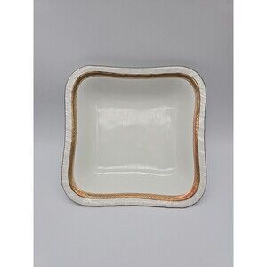 Rorstrand Sweden Large Square Porcelain Bowl #521 Gold Ribbon Pattern 8.5"